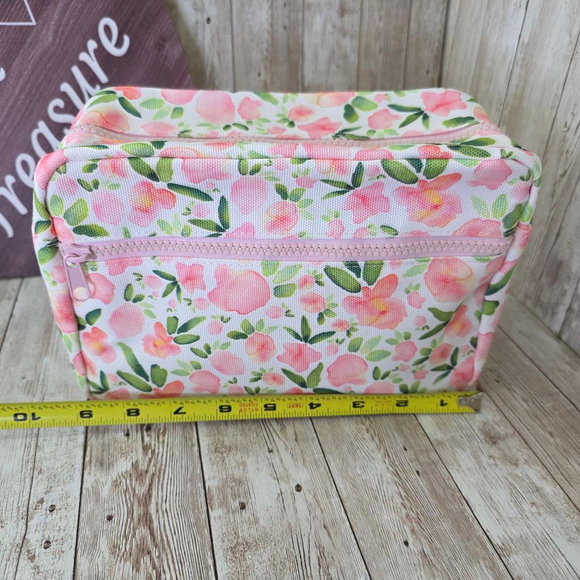 Women's Floral Print Small Cosmetic Bag - White/Pink - Picture 2 of 6